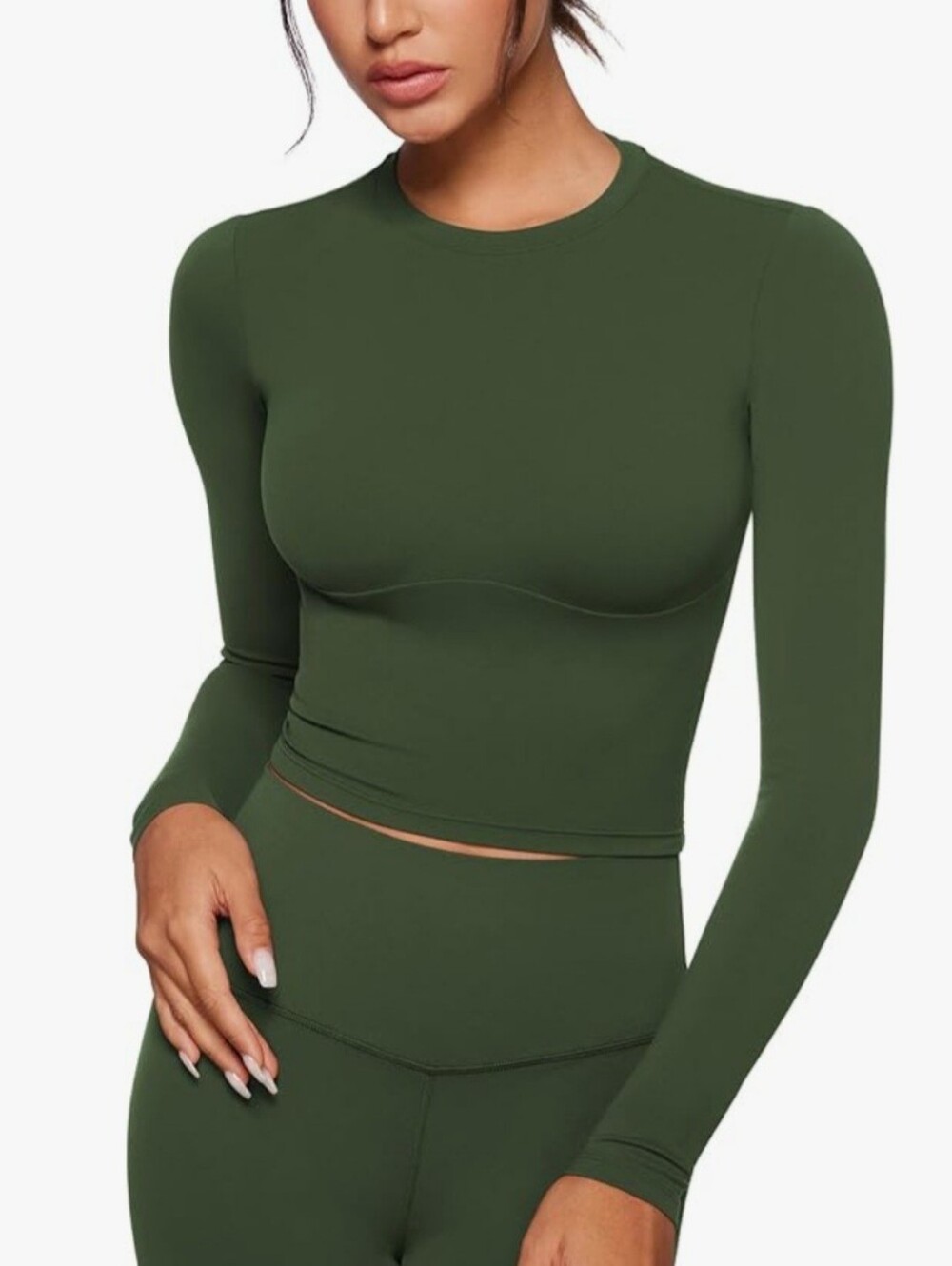 INGIA Women Long Sleeve High Round Neck Crop Yoga Shirt Workout Slim Fit Gym S